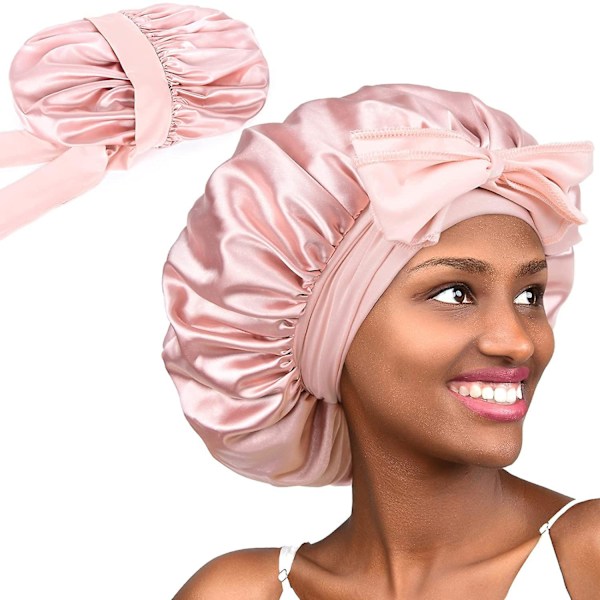 Hot Pink Silk Satin Bonnet for Sleeping Double Layer Satin Lined Hair Bonnet