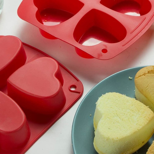 Hjärtformad tårtform i silikon 4 kakformar för bakning Set, 2