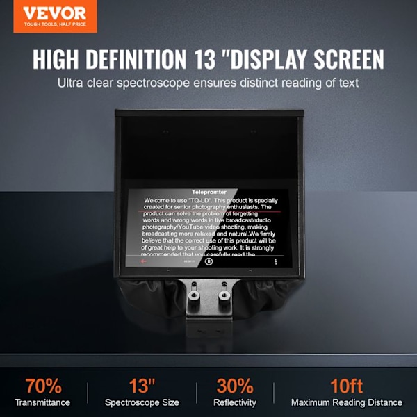 "Téléprompter 13" Aluminiumlegering-VEVOR-med Justerbart Spektroskop, Fjärrkontroll-för YouTube, Twitch, Zoom"