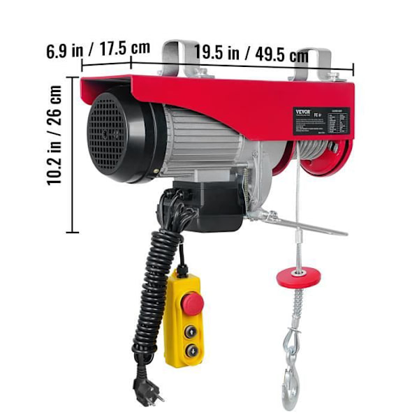 Elektrisk vinsch 1000 KG - VEVOR - PAYX1000-2 - 160 W - 4 m trådbunden fjärrkontroll