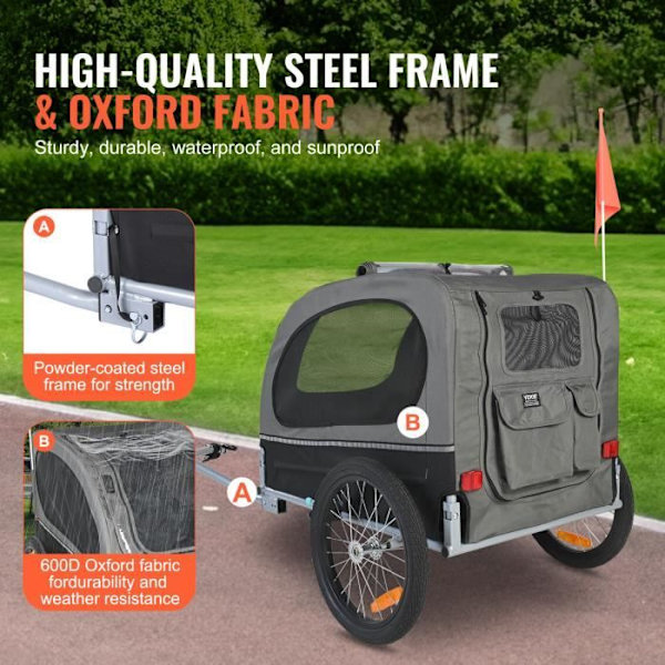 Husdjurscykelsläp-VEVOR-Belastning40kg-Svart-Grå800x535x530mm-Lätt hopfällbar ram Universal cykelkopplingsreflektorer