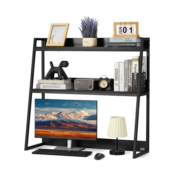 Skrivbordshylla-VEVOR-Kontorsbibliotek-2 Nivåer-95 x 32 x 90 cm-med Antiskidben-Svart