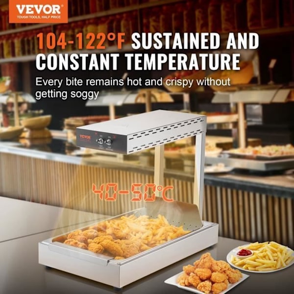 Fry Warmer - VEVOR - 560 x 330 x 465 mm, Temperatur 40-50 ℃, 750 W, 6 kg, med värmeisoleringsklämma, rostfritt stål