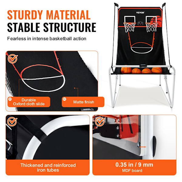 Basket-arkadspel-VEVOR-hopfällbar-2 spelare-4 bollar, 8 lägen-Electronic Edge-Barn, Vuxna-Svart, Vit
