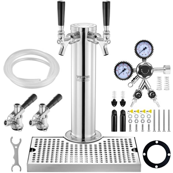 Ölkolonnsats 2 kranar-VEVOR-Rostfritt stål-Dubbelmätare W21.8-Keg-koppling S-Bar-Restaurangsystem