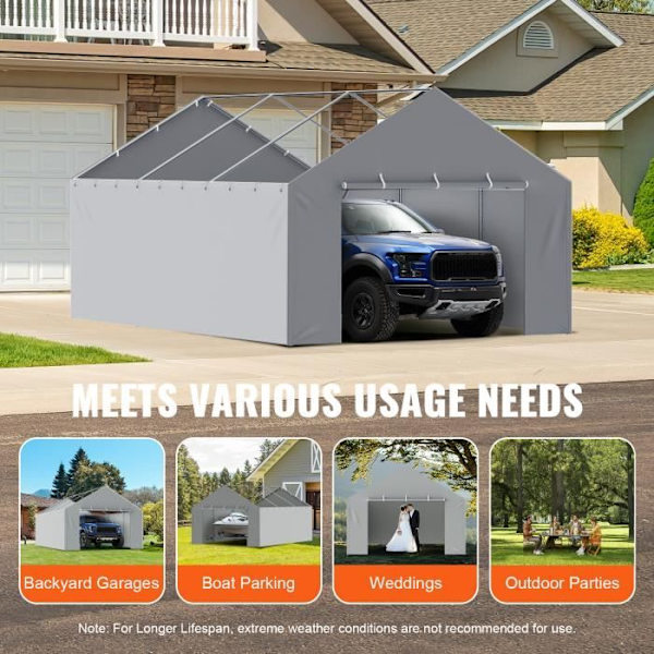 Garagetält Presenning-VEVOR-6.1x4 Vattentät UV-skyddad-Elastisk kulram ingår ej-Grå