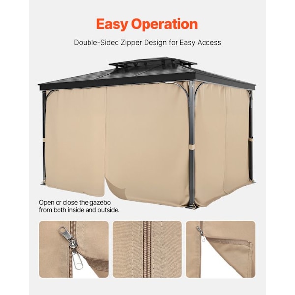 Integritetsgardin för Vattentät Utomhustält-VEVOR-Gardiner för Pergola-282 x342 x221 cm-4 Paneler-Kaki