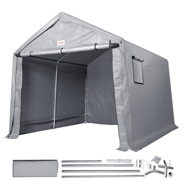 Utomhusförvaringstält - VEVOR - 213,4 x 365,8 x 224,3 cm, hela säsongen, med skjutdörr med dragkedja, grå, 36 kg