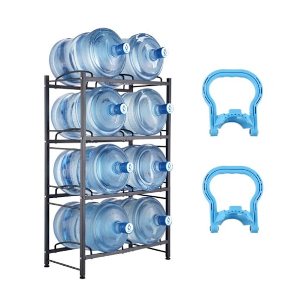Vattenflaskhållare-VEVOR-4 Nivåer-Dubbel rad-5 Gallon-Stöder 8 Flaskor-Svart