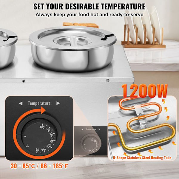 Soup Warmer 3 x 7 L-VEVOR-Elektrisk Soup Station 1200 W-Anti-Dry Burning and Reset Button, Bufférestaurang