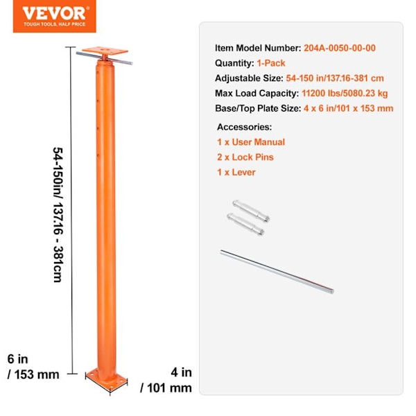 Domkraft för husgolv-VEVOR-belastning 5080,23 kg-Teleskopiskt stållyftstöd för tillfälligt stöd