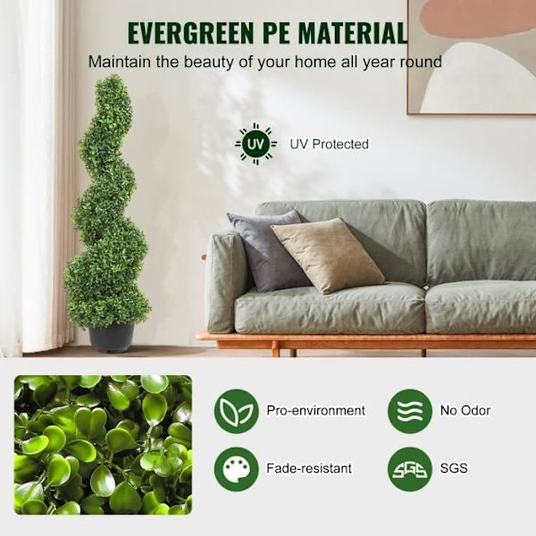 Buxbom konstgjord topiary - VEVOR - konstgjord spiral topiary 2 dekorativa växter 91cm 10 utbytbara blad