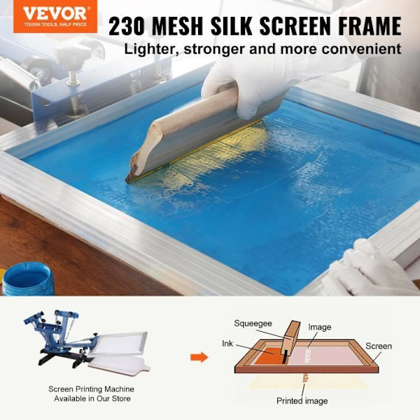 Set med 2 screentrycksramar - VEVOR - Aluminium screentryckssats 50,8x61 cm Mesh 230