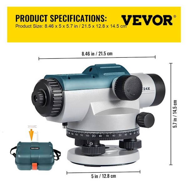 Optisk automatisk nivå-VEVOR-24X Professionell byggplatsnivå 40 mm öppningsbar självnivellerande magnetisk kompensator