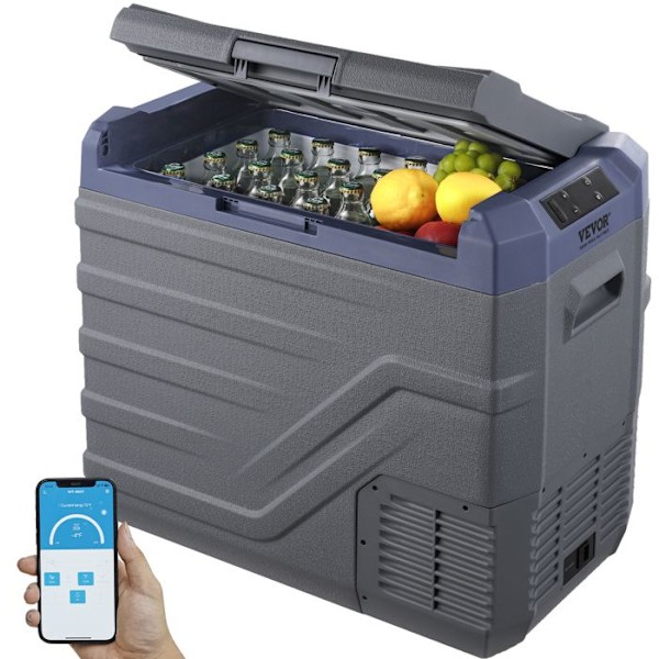 Bärbar Kompressorkylare - VEVOR - 45 L - Mini Kylare för Bil 12/24 V DC och 100-240 V AC - Justerbar Temperatur