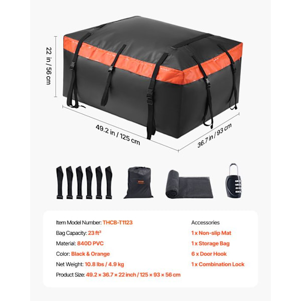 Takbox för Bilar-VEVOR-651 L-Vattentät Takbox i PVC-Mattor med Anti-Slip och 6 Krokar-för Alla Fordon