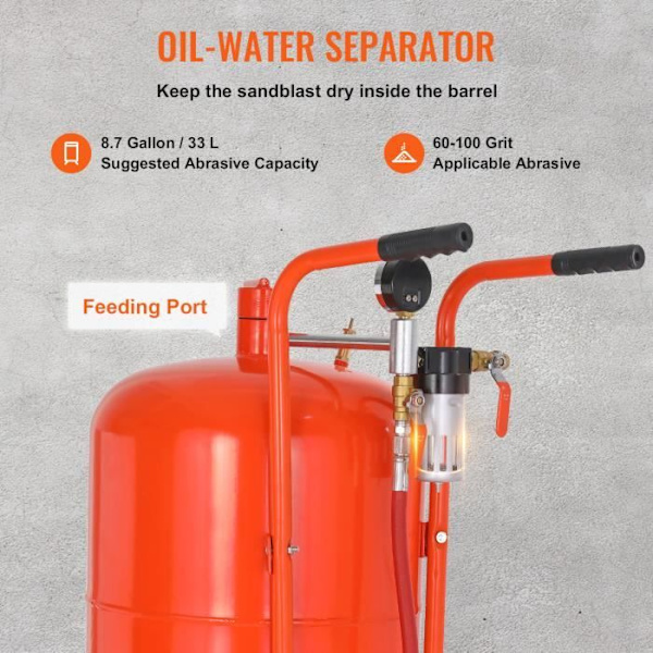 Sandbläster - VEVOR - 750 x 395 x 835 mm Högtryckstank Kapacitet 75,7 L 60-110 PSI med 4 munstycken för fläckar, rost