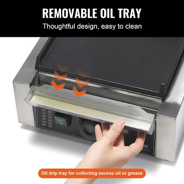 Elgrill 1800 W-VEVOR-Kommersiell paninipress i rostfritt stål- Plancha för hamburgare, biff, bacon
