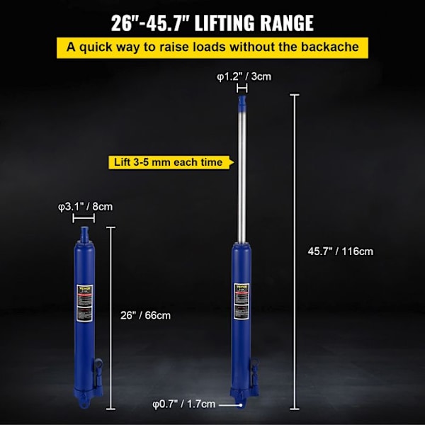 Lång hydraulcylinder för verkstadskran 8 T-VEVOR-Hydraulstång för getlyftmotor, bilunderhåll-blå