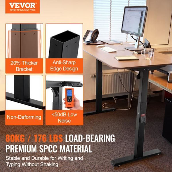 Stående skrivbordsram-VEVOR-Justerbar höjd 70-117 cm-Längd 90-135 cm-Skrivbord, endast ram-svart