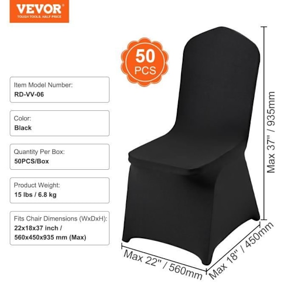 Stretch Spandex fällbara stolsöverdrag - VEVOR - 50 st, universella skyddsöverdrag - för bröllop, semester, svart