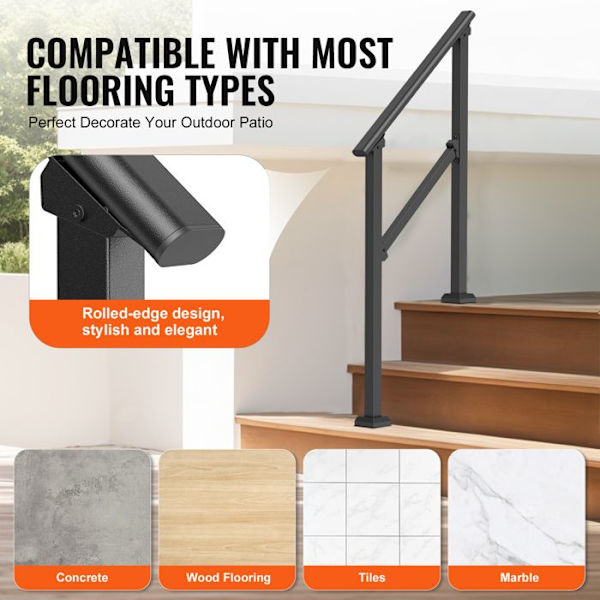 Ramper för utomhustrappor-VEVOR-1030 x 84 x 920 mm-för äldre, betongtrappor, veranda, uteplats-svart
