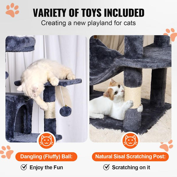 Cat Tree - VEVOR - med 2 Cat Condos, Sisal-skrapstolpe, Hängmatta, Top Perch - Large Cat Activity Center