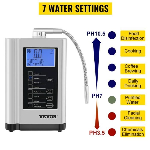VEVOR Alkaline Water Ionizer Alkaline Acid Water Purifier pH3,5-10,5