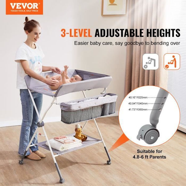 Fällbar Skötbord - VEVOR - Skötmöbel med Låsbar Hjul Max Belastning 15 kg