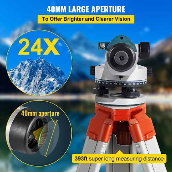 Optisk automatisk nivå-VEVOR-24X Professionell byggplatsnivå 40 mm öppningsbar självnivellerande magnetisk kompensator