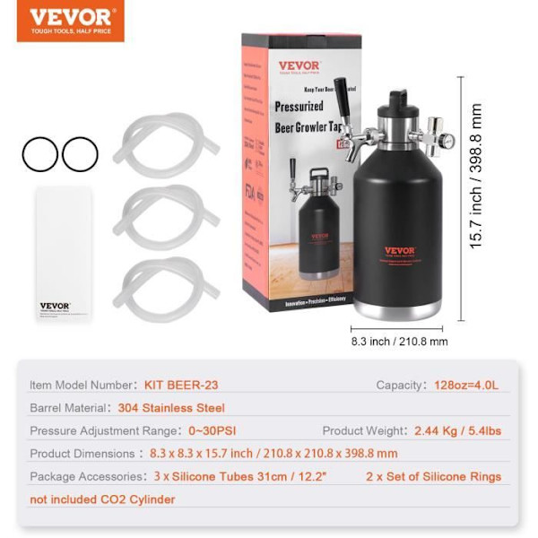 Ölkran - VEVOR - 4L Portabel ölkranInox ölfattryck 0-30PSI