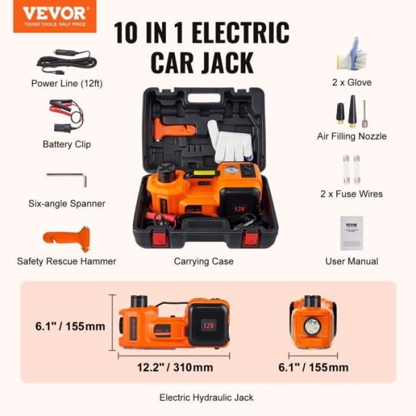 VEVOR Hydraulic Jack Electric Car Jack 5T 12V med inbyggd uppblåsare
