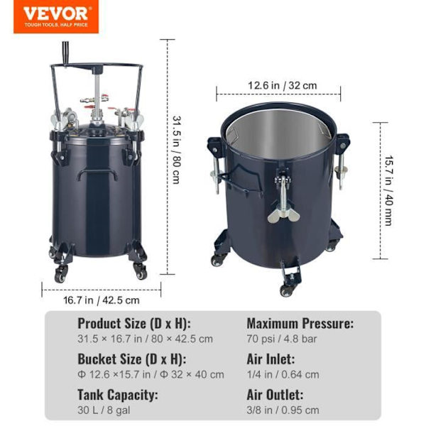 Färgsprutpistoler - VEVOR - 30L 70PSI Färgtryckskärl