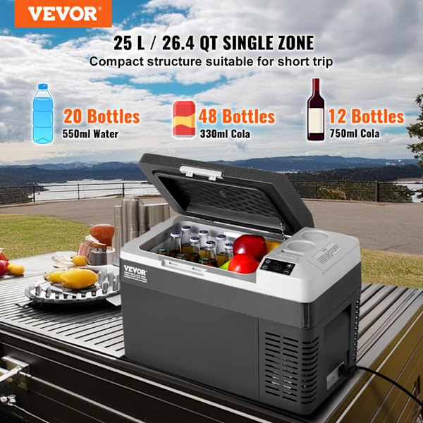 Portabel Kompressor Kylskåp-VEVOR-25 L-Mini Bilkylare 12/24 V DC och 100-240 V AC-Justerbar Temperatur