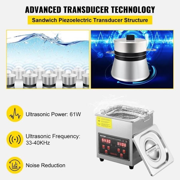 Ultraljudsrengörare 2L - VEVOR - KZ-D2 - 158 W - 61 W - 33-40 kHz