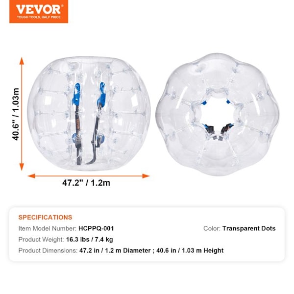 Bubbelboll-VEVOR-1,2 m-Transparent-Bubbelstötfångare i PVC-för utomhuslagspel Trädgårdsstötfångarleksak