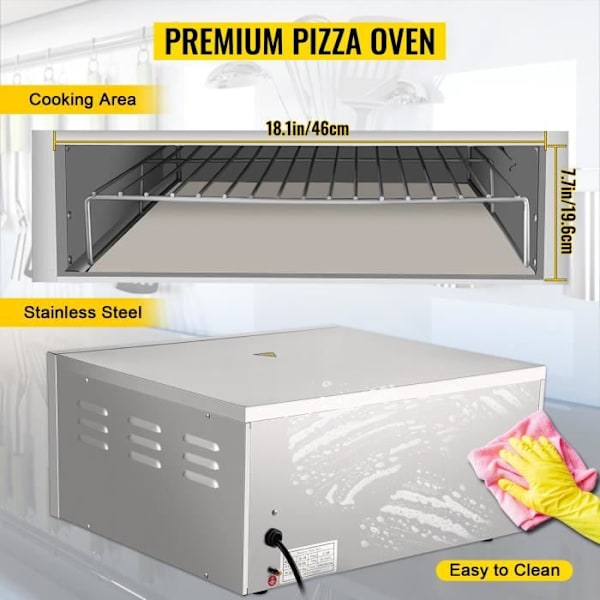 VEVOR elektrisk pizzaugn Mini rostfri värmeugn 50 - 350℃ 2000W