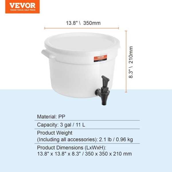Dryckesautomat - VEVOR - 350x350x210 mm 11 L plast med kran och lock, för restauranger, hotell, kaféer, fester