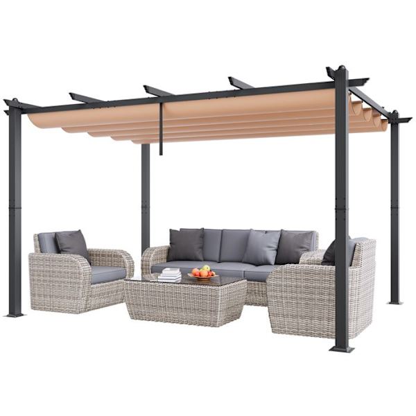 Utfällbar utomhuspergola 3 x 4 m-VEVOR-Aluminium Garden Gazebo-för uteplatser, trädgårdar, däck, bakgårdar-beige