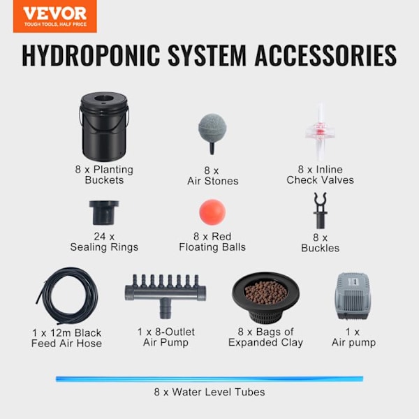 Hydroponiskt odlingssystem - VEVOR - 20L djupvattenodlingssats 8 hinkar - med luftpump, luftstenar