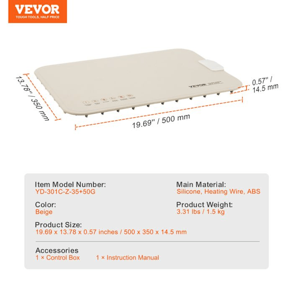 Roll-up och bärbar silikon elektrisk matvärmare-VEVOR- bufféuppvärmningsbricka med 4 temperaturinställningar