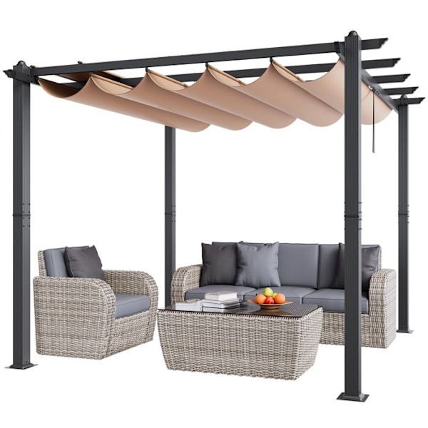 Utfällbar utomhuspergola 3 x 3 m-VEVOR-Aluminium Garden Gazebo-för uteplatser, trädgårdar, däck, bakgårdar, beige