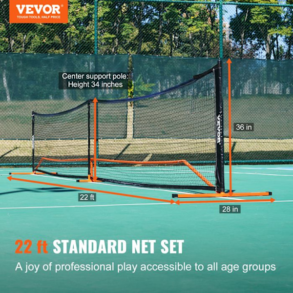 Bärbart Pickleball-nätsystem - VEVOR - Reglerstorlek Nät 673 cm - med väska, bollar, racketar