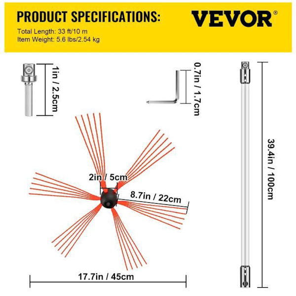 Skorstenssopningssats - VEVOR - 10m - Extra borste