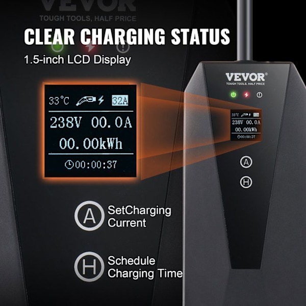 Bärbar elbilsladdare - VEVOR - Kabel typ 2 8,6m 16A 3,7kW 230V
