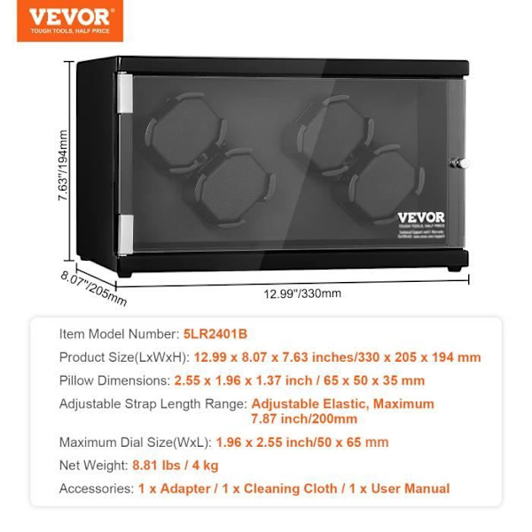 Automatisk urupprullare - VEVOR - 330 x 205 x 194 mm, Kapacitet 4 klockor, Med 2 japanska motorer, 5 lindningslägen