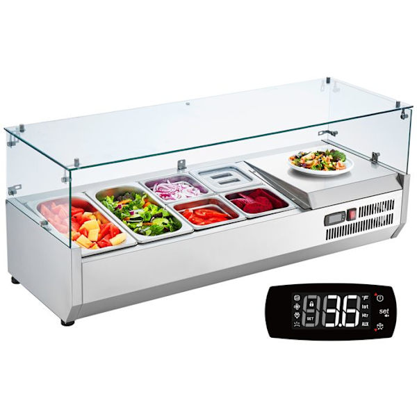 Kyld saladette till ställ-VEVOR-140 W-2 1/3,4 1/6 Pans-304 Rostfritt stålkropp, PC-lock-Smörgåsberedningsingredienser