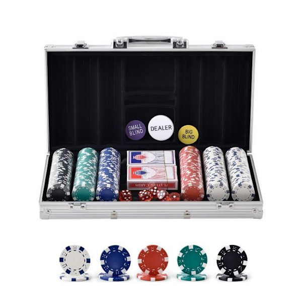 Komplett Ultimate Poker Kit - VEVOR - 300 marker - Tokenmaterial: PS plast + järn - Fodral: Aluminium - Partyspel