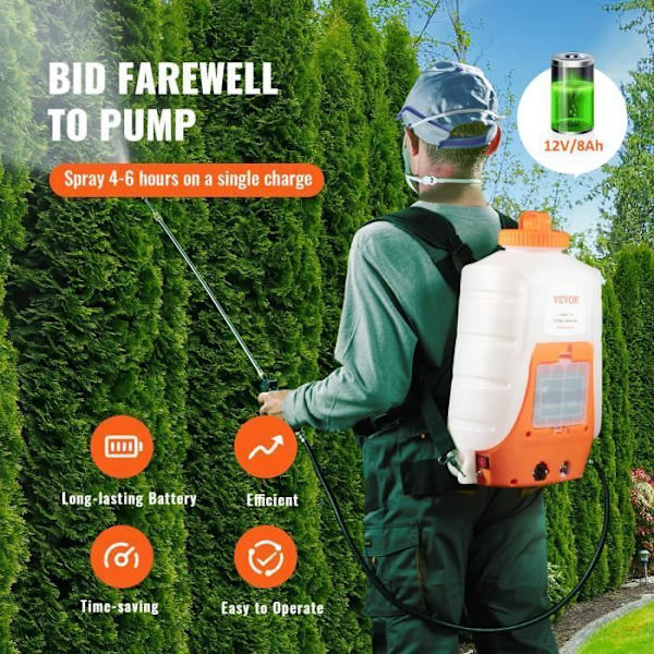 Elektrisk spruta - VEVOR - Elektrisk ryggsäcksspruta med batteri 15L tank 4,1L-min 0-6,2bar