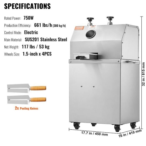 Elektrisk sockerrörsjuicextraktor-VEVOR-750W Sockerrörspress 300 kg-h-för kommersiell hemjuicextraktion